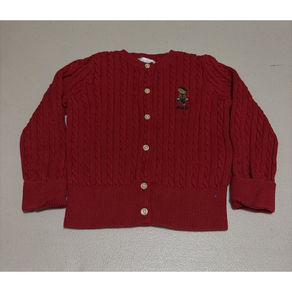 Polo Ralph Lauren Polo Bear Girl's Red Cardigan Sweater Size 24 Months